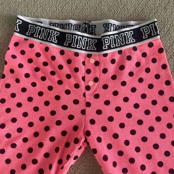PINK Victoria's Secret Pink and Black Polka Dot Pajama Leggings - Picture 2 of 5